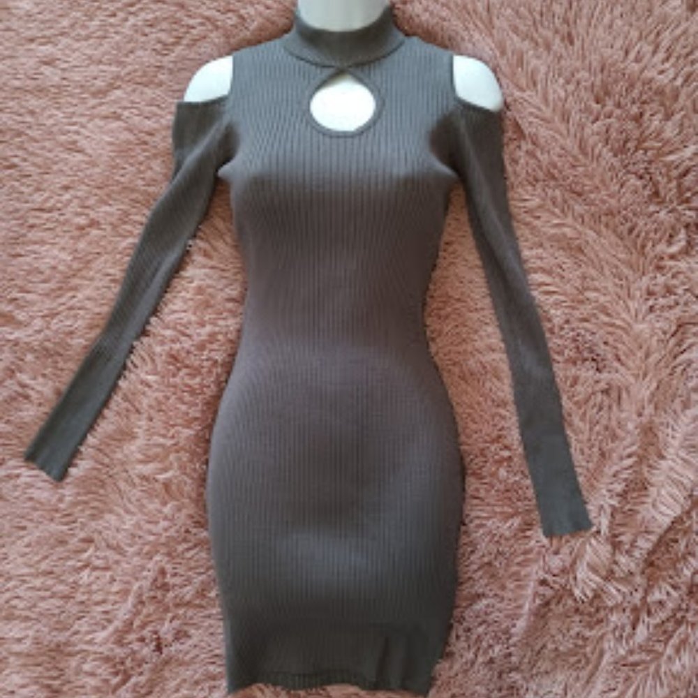 Grey Cold Shoulder Sweater Dress, size medium